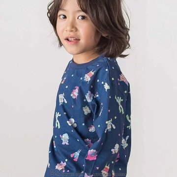 【原作クレヨンしんちゃん×はぴだんぶい×SLAPSLIP】「フロントプリント半袖Tシャツ+総柄長袖Tシャツ2点セット」(80~120cm)　【メール便送料198円対応】の画像