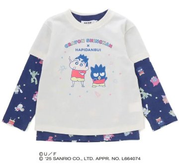 【原作クレヨンしんちゃん×はぴだんぶい×SLAPSLIP】「フロントプリント半袖Tシャツ+総柄長袖Tシャツ2点セット」(80~120cm)　【メール便送料198円対応】の画像