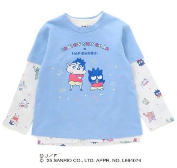 【原作クレヨンしんちゃん×はぴだんぶい×SLAPSLIP】「フロントプリント半袖Tシャツ+総柄長袖Tシャツ2点セット」(80~120cm)　【メール便送料198円対応】の画像