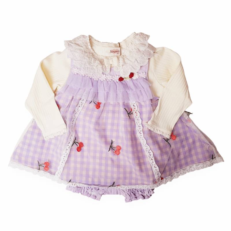 Souris(スーリー) 「ギンガムチェック サクランボ刺繍チュール ミルキースーツ 641」（80-90cm）の画像