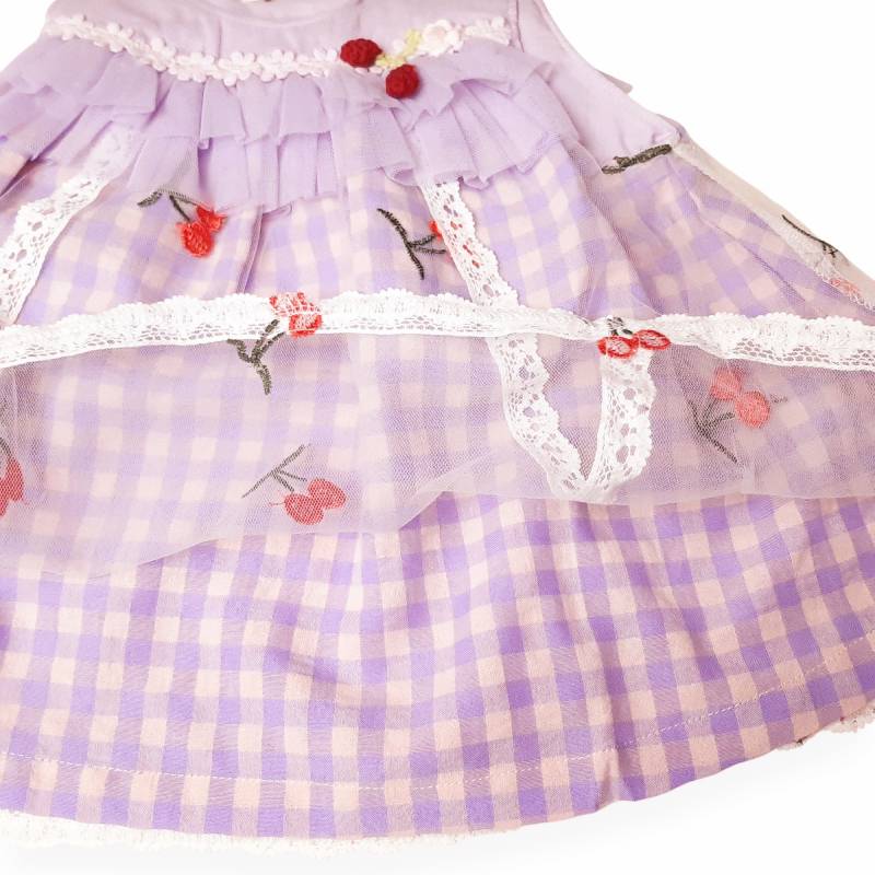 Souris(スーリー) 「ギンガムチェック サクランボ刺繍チュール ミルキースーツ 641」（80-90cm）の画像