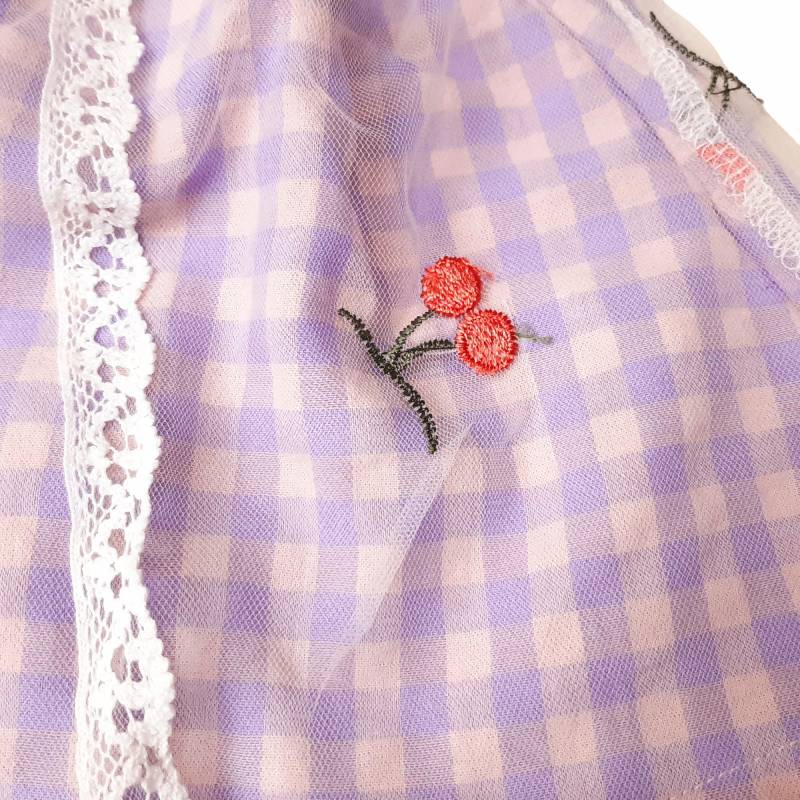 Souris(スーリー) 「ギンガムチェック サクランボ刺繍チュール ミルキースーツ 641」（80-90cm）の画像