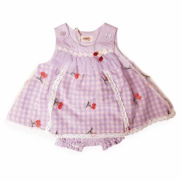 Souris(スーリー) 「ギンガムチェック サクランボ刺繍チュール ミルキースーツ 641」（80-90cm）の画像