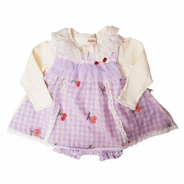 Souris(スーリー) 「ギンガムチェック サクランボ刺繍チュール ミルキースーツ 641」（80-90cm）の画像