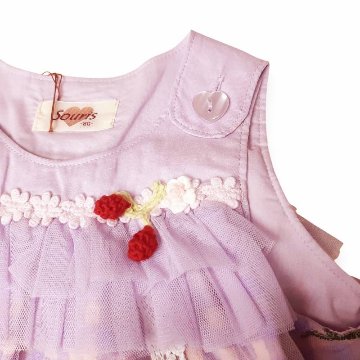 Souris(スーリー) 「ギンガムチェック サクランボ刺繍チュール ミルキースーツ 641」（80-90cm）の画像