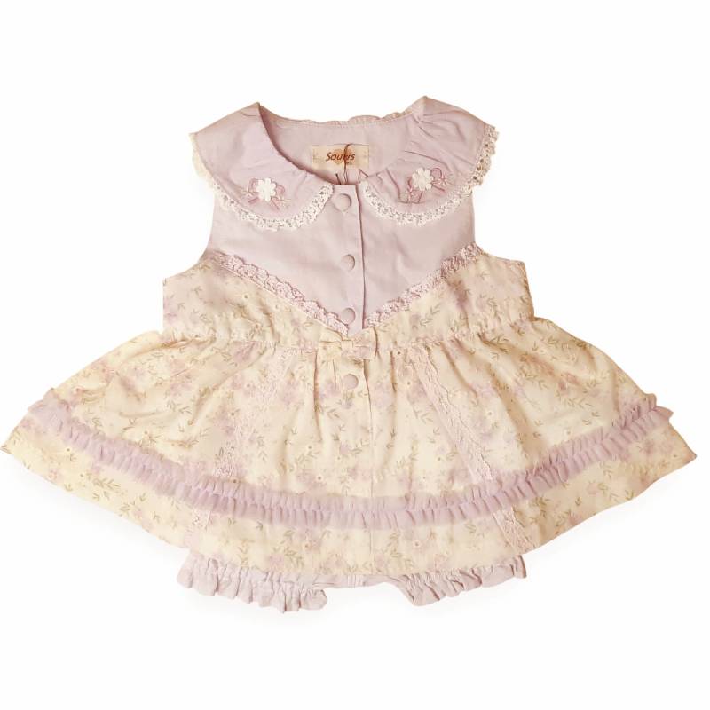 Souris(スーリー) 「丸襟フラワープリントonフラワー刺繍 ミルキースーツ 642」（80-90cm）の画像