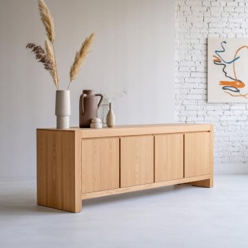 北欧オーク　おしゃれでシンプル　キャビネット＆サイドボード - ハンドメイド　リビングルームコンソール収納ユニット　大きなキャビネットの画像