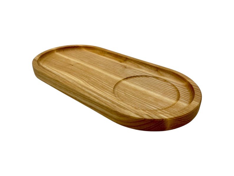 北欧風ブレックファースト＆コーヒートレイ　　ミニマル楕円形 | カップ安定木製サービング　木製コーヒーサービングボードボード　　　の画像