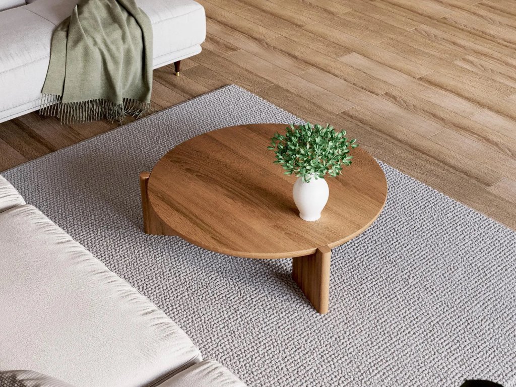 【カスタムオーダー】オーク無垢材 ラウンドコーヒーテーブル（35mm厚 / オスモオイル仕上げ）職人手作りの画像