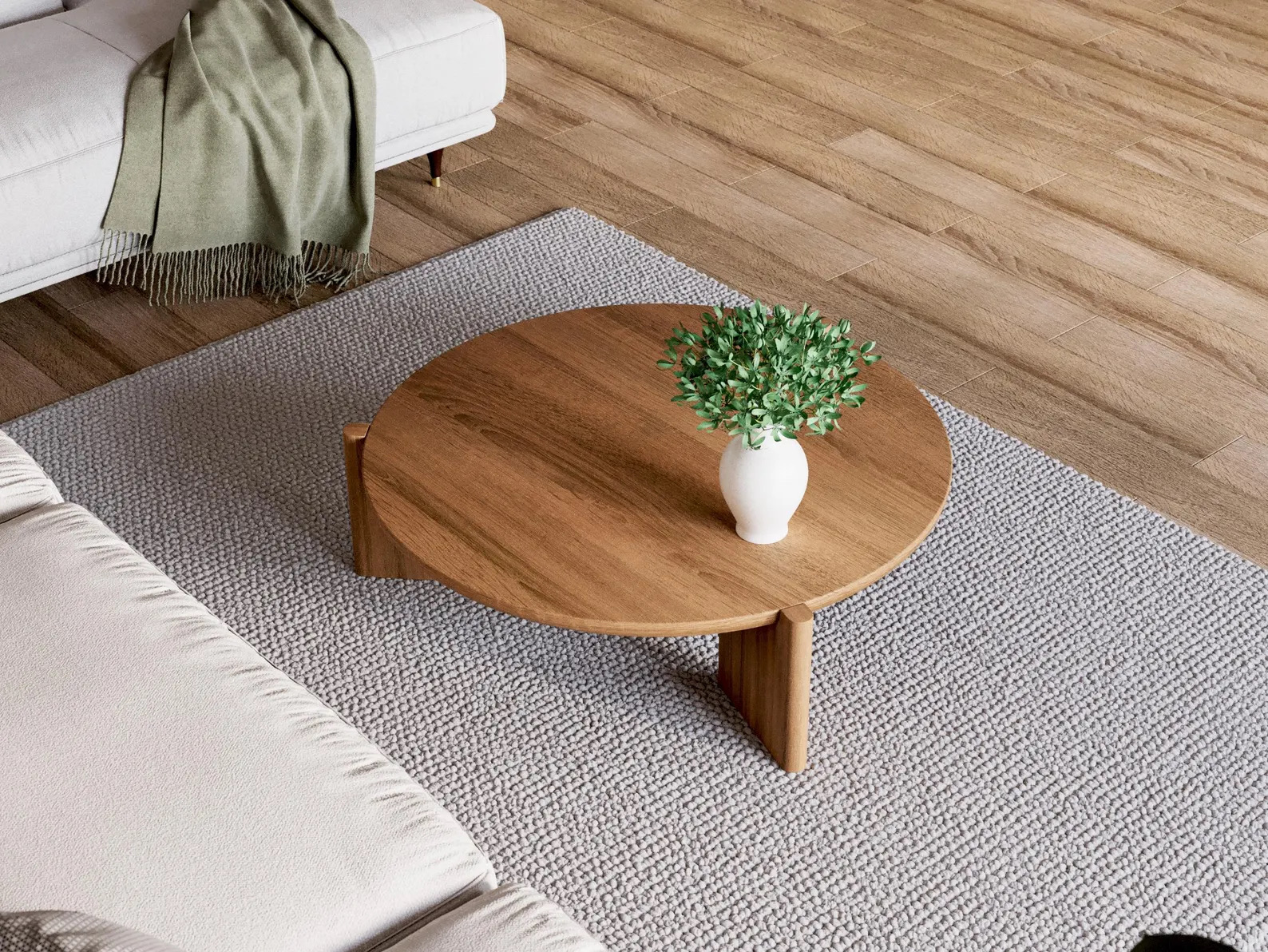 【カスタムオーダー】オーク無垢材 ラウンドコーヒーテーブル（35mm厚 / オスモオイル仕上げ）職人手作りの画像