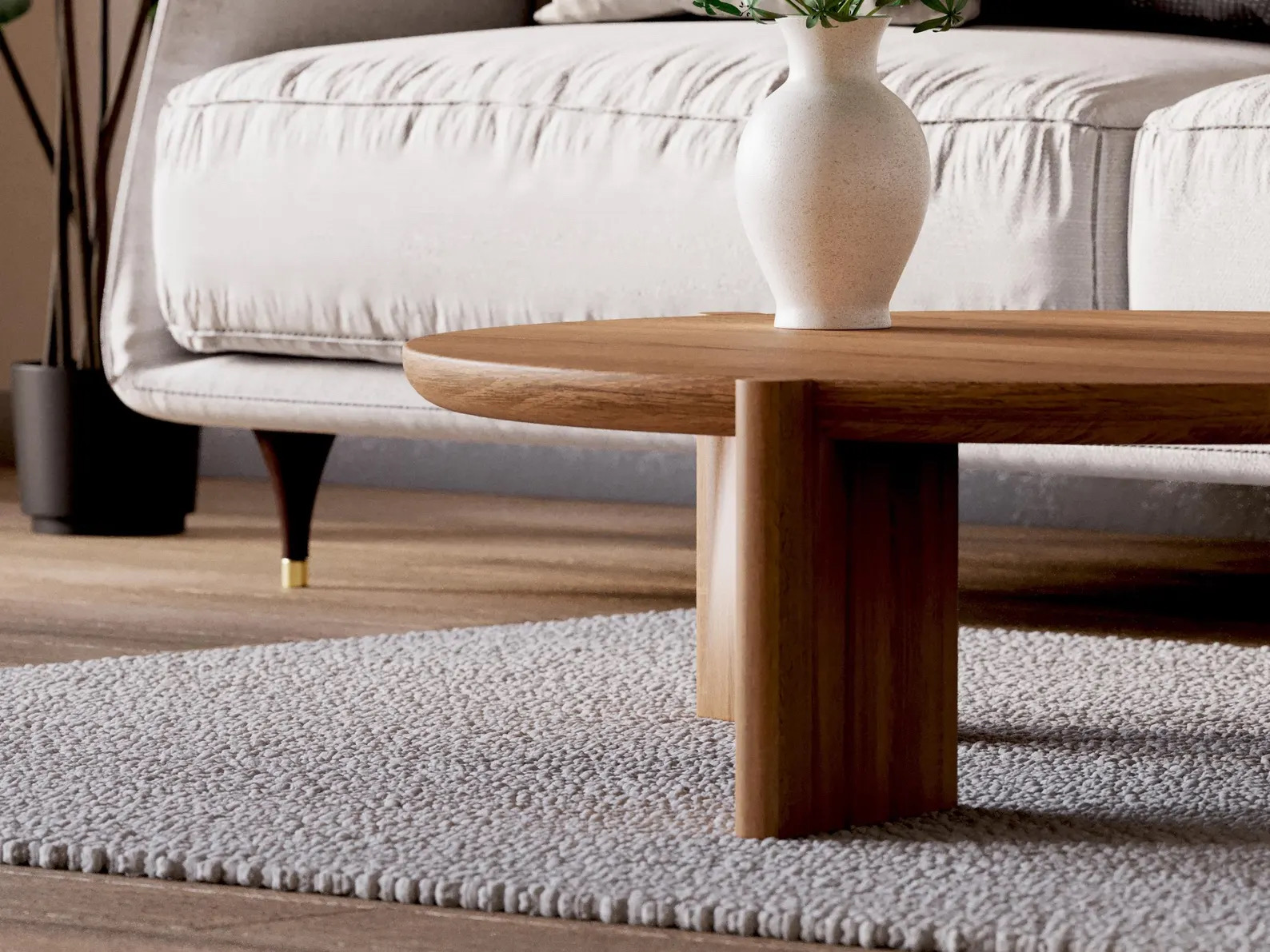 【カスタムオーダー】オーク無垢材 ラウンドコーヒーテーブル（35mm厚 / オスモオイル仕上げ）職人手作りの画像