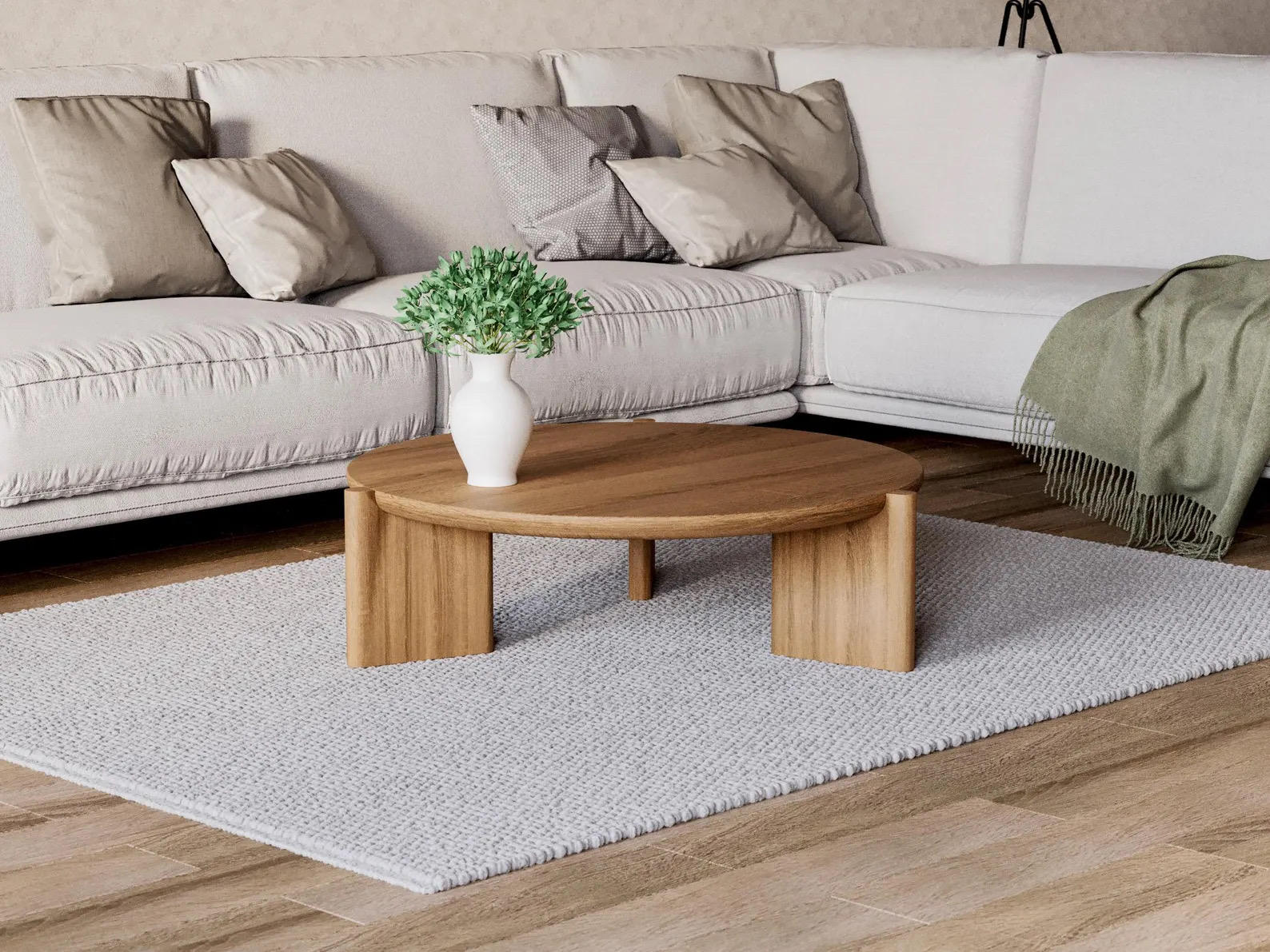 【カスタムオーダー】オーク無垢材 ラウンドコーヒーテーブル（35mm厚 / オスモオイル仕上げ）職人手作りの画像