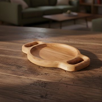 天然オーク材 ダブルハンドル・サービングボード 30×20cm［オイルフィニッシュ］の画像