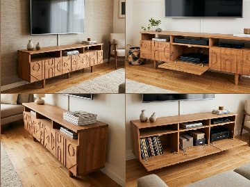 【無垢材】テレビ台｜パイン　170㎝テレビボード｜彫刻入り｜ブラウン｜大川家具　の画像