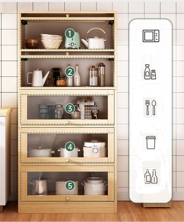 【選べる8杢柄】狭いキッチンにも置ける幅80cm。出し入れスムーズなフラップ扉の食器棚　サトモクの画像