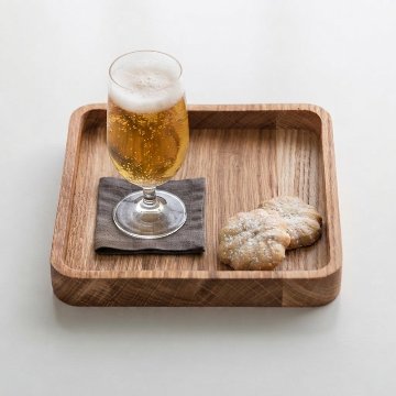 オーク材サービングトレイ、コーヒートレイ、ギフト、インテリアトレイ、パートナーギフト　15㎝角の画像