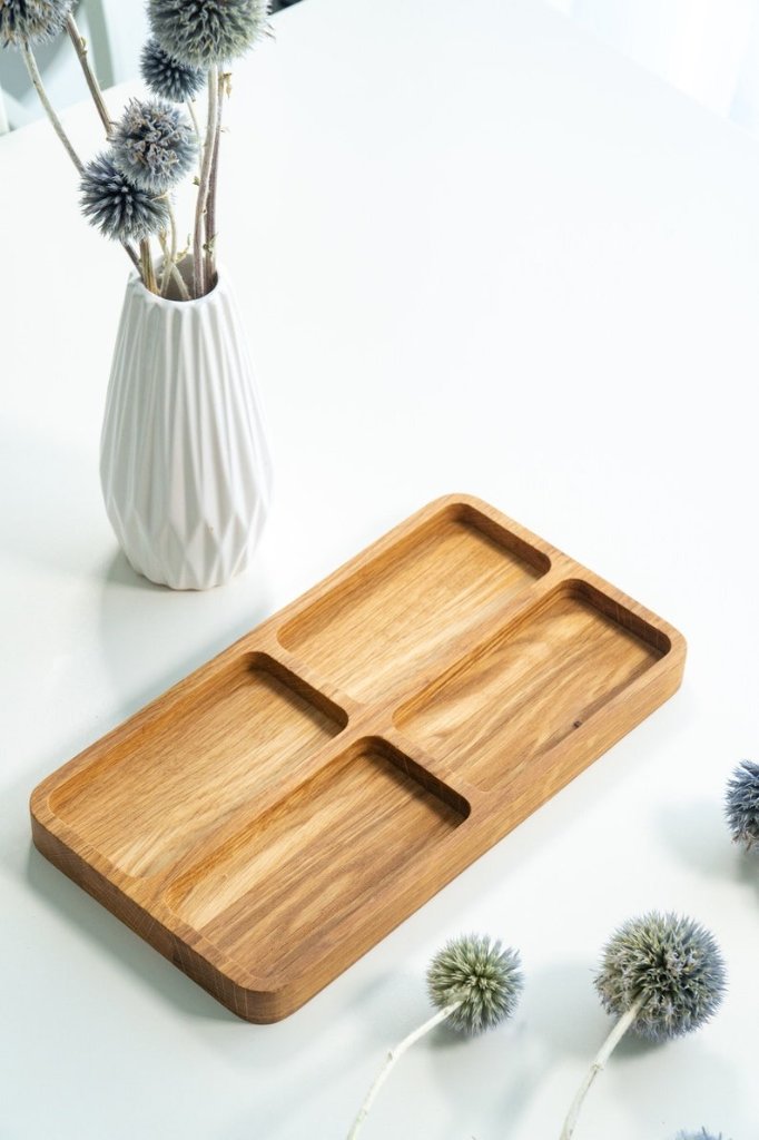 クルミ油仕上げトレイ,木製ペンシェルフ - ペンオーガナイザー、ジュエリー、鍵、時計、メガネ、ペン、装飾品などを置くのに最適な、モダンなデザインのオーク材製トレイです。の画像