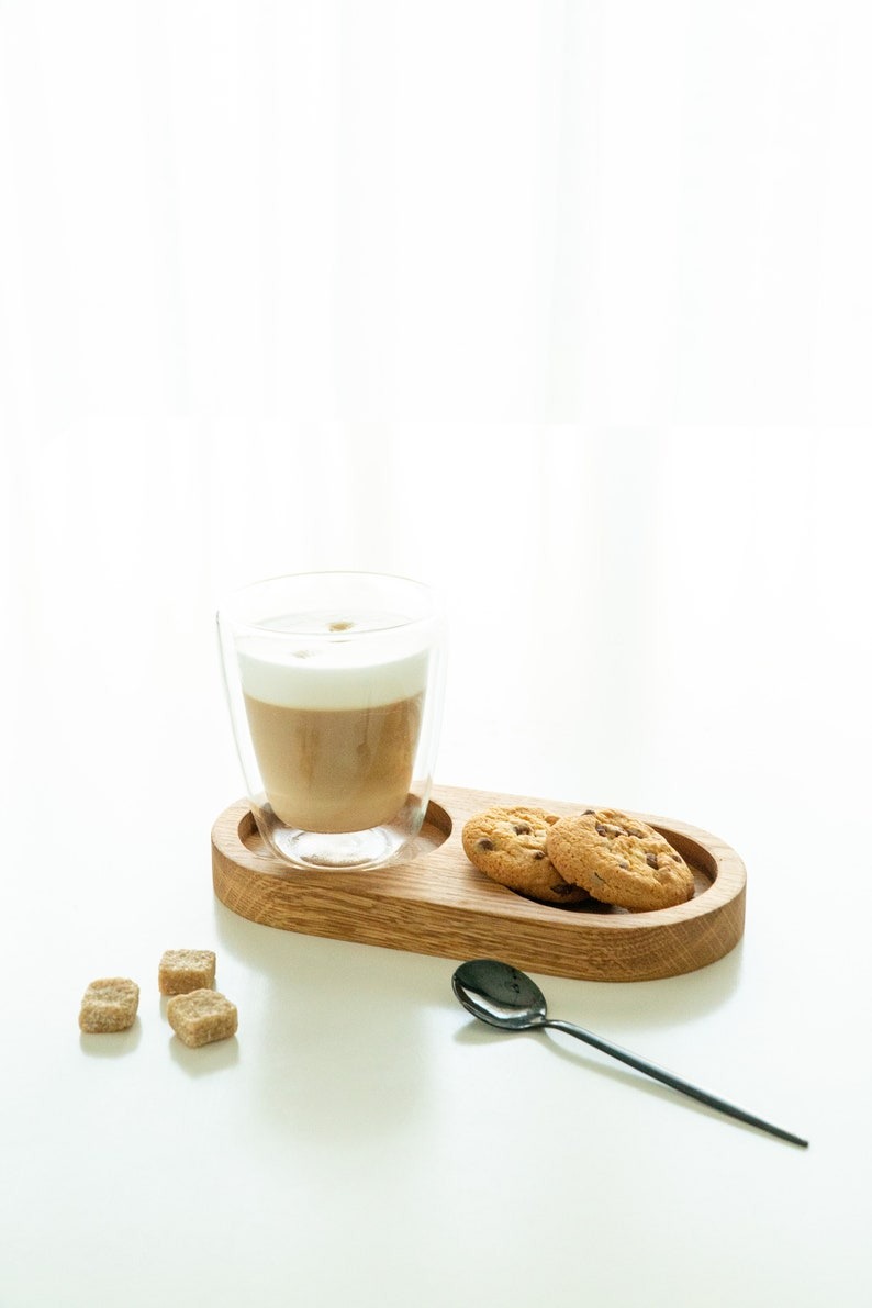 楕円形オーク材コーヒーサービングトレイボードプレートナチュラル10 x 20 cmコーヒートレイの画像