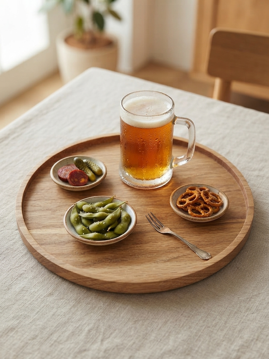 オーク材のモーニングトレイ｜トレイ 丸  朝食 木製 皿 日本製 トースト デザートトレイ22cm 洋食器 木の皿 母の日 誕生日 ギフト プレゼントの画像