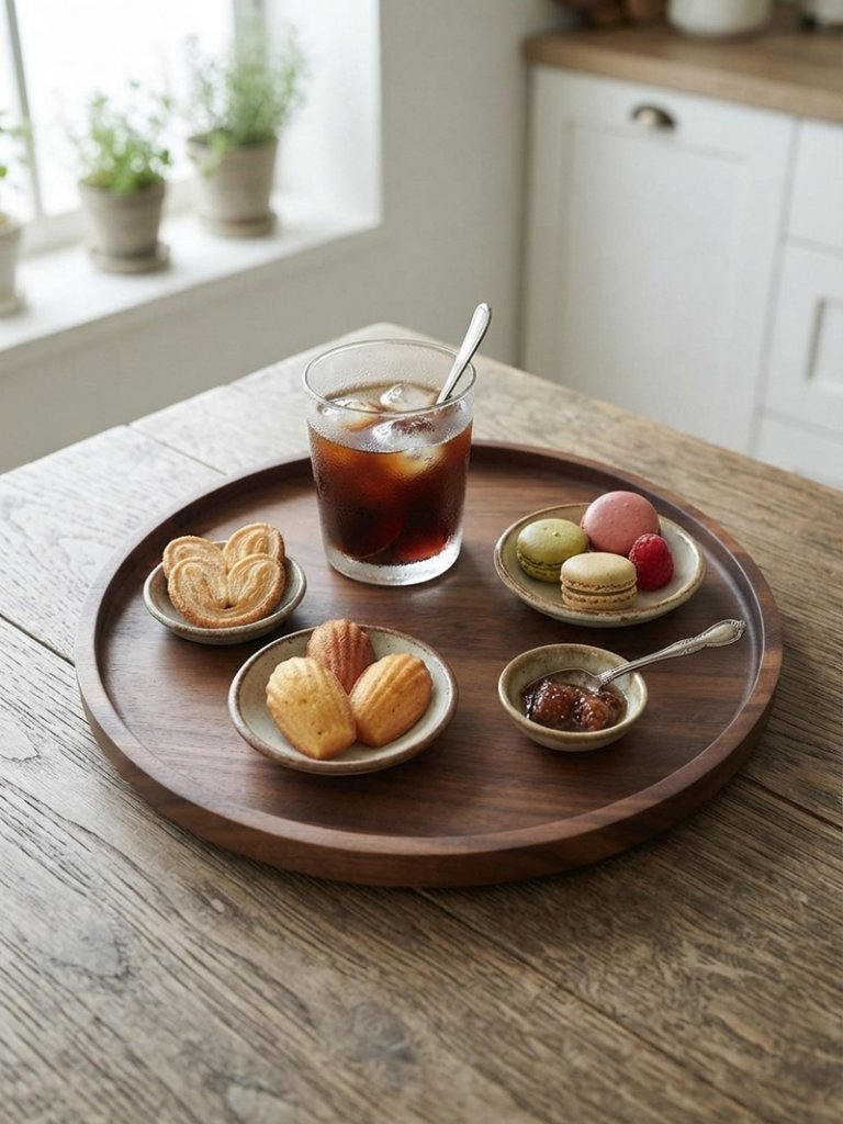 Mサイズ 皿 ウォルナット 胡桃 クルミ ゴールドクラフト 丸い 木 木製 手作り 食器 おしゃれ カフェ風 お盆 木のお皿の画像