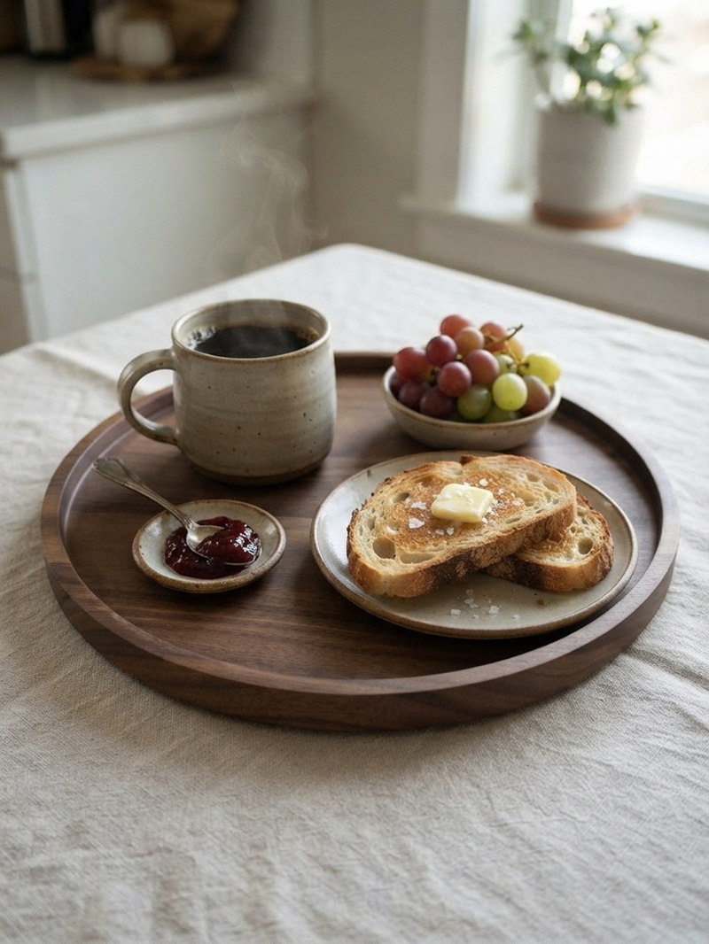 Mサイズ 皿 ウォルナット 胡桃 クルミ ゴールドクラフト 丸い 木 木製 手作り 食器 おしゃれ カフェ風 お盆 木のお皿の画像