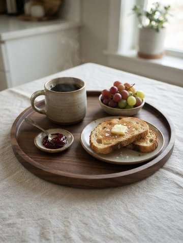 Mサイズ 皿 ウォルナット 胡桃 クルミ ゴールドクラフト 丸い 木 木製 手作り 食器 おしゃれ カフェ風 お盆 木のお皿の画像