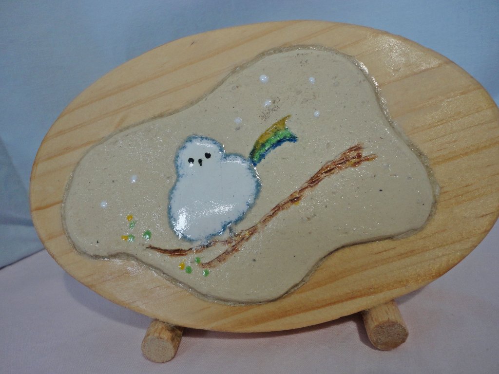 七宝絵付け陶板　シマエナガBの画像