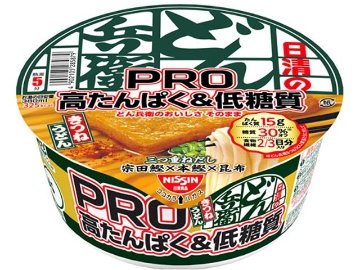 日清 どん兵衛ＰＲＯ高たんぱく＆低糖質きつねうどん ×12 【全国送料無料】(一部地域別途)の画像