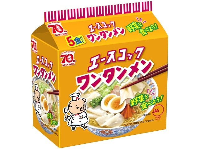 エース （袋）ワンタンメン ５食パック ×18 【全国送料無料】(一部地域別途)の画像