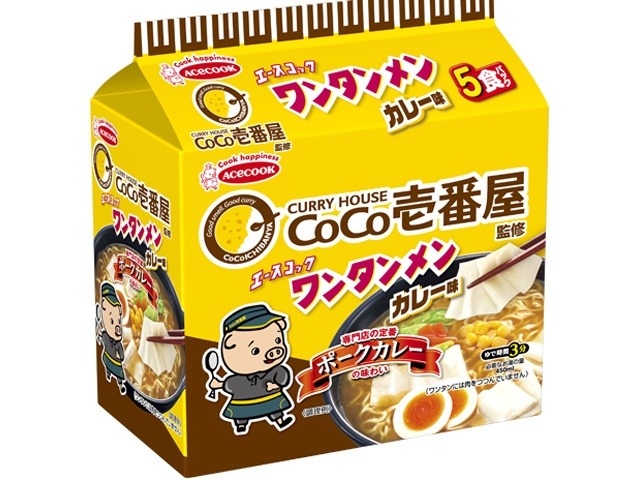 エース（袋）５食ワンタンメンココ壱監修カレー味 ×18 【全国送料無料】(一部地域別途)の画像
