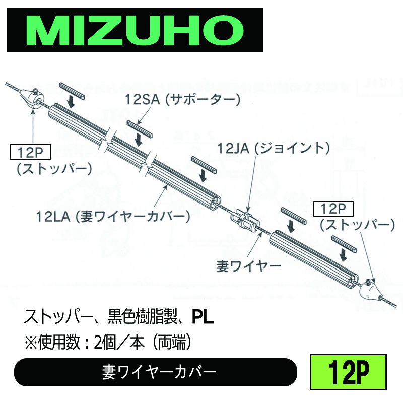 みづほ [ 12P ] 妻ワイヤーカバーストッパー ストッパー、黒色樹脂製、PL の画像