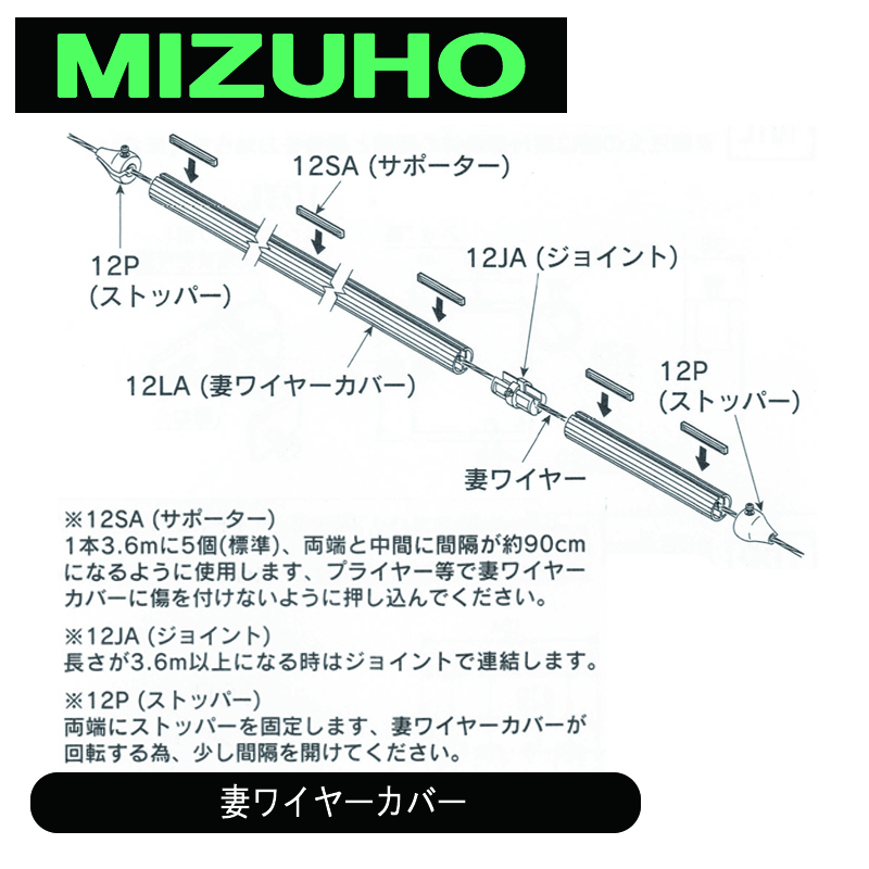 みづほ [ 12QA ] 妻ワイヤーカバーセット（1本） 本体（12LA）1本、サポーター（12SA）5個、ストッパー（12P）2個 の画像