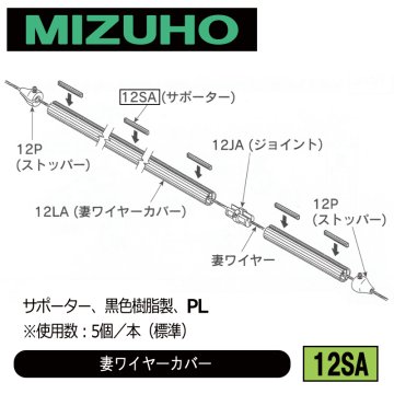 みづほ [ 12SA ] 妻ワイヤーカバーサポーター サポーター、黒色樹脂製、PL の画像