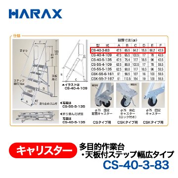 HARAX（ハラックス） キャリスター CS-40-3-83  多目的作業台・天板付ステップ幅広タイプ 背面キャスタータイプ 天板高さ83cmの画像