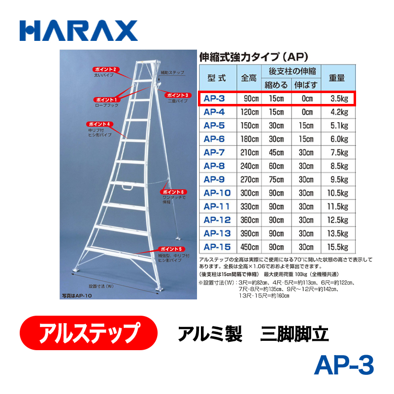 HARAX（ハラックス） アルステップ AP-3  アルミ製　三脚脚立 全高：90cmの画像