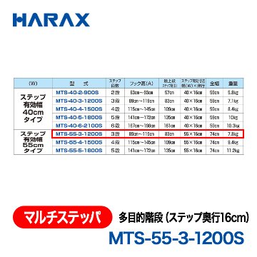 HARAX（ハラックス） マルチステッパ MTS-55-3-1200S  多目的階段（ステップ奥行16cm） ステップ有効幅55cmタイプ ステップ段数３段の画像