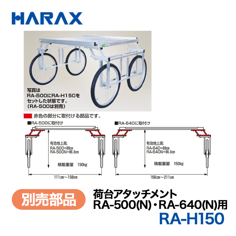 HARAX（ハラックス） 楽太郎 RA-H150  荷台アタッチメント　RA-500(N)・RA-640(N)用 高床部品／赤色の部分に取付ける部品です。の画像