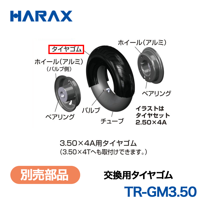 HARAX（ハラックス） タイヤセット TR-GM3.50  交換用タイヤゴム 3.50 x 4A用タイヤゴム （3.50 x 4Tへも取付けできます。）の画像