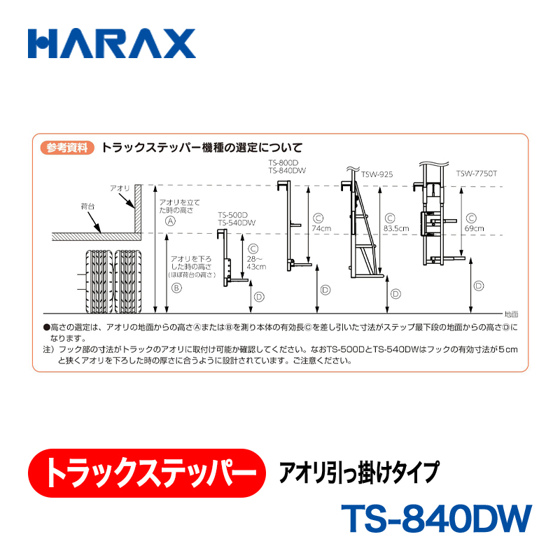 HARAX（ハラックス） トラックステッパー TS-840DW  アオリ引っ掛けタイプ ステップ幅：40cm　ステップ２段 折り畳み式の画像