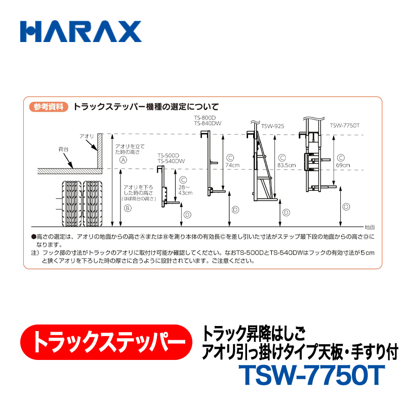 HARAX（ハラックス） トラックステッパー TSW-7750T  トラック昇降はしごアオリ引っ掛けタイプ天板・手すり付 折り畳み式の画像