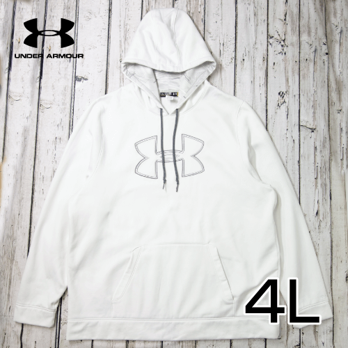 大きいサイズ メンズ UNDER ARMOUR(アンダーアーマー) プルオーバーパーカー ホワイト 4L USED 古着画像