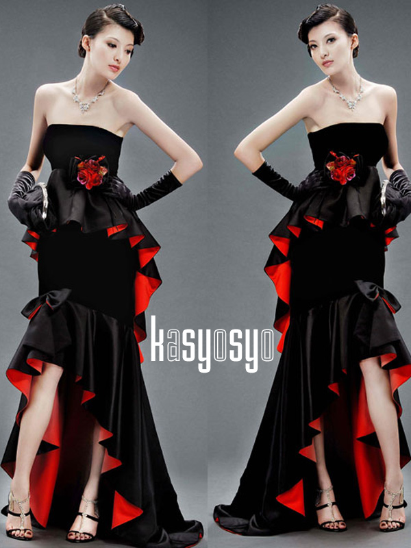 ハイウエストマーメイドライン　フロントセミロング丈 パーティードレスの画像