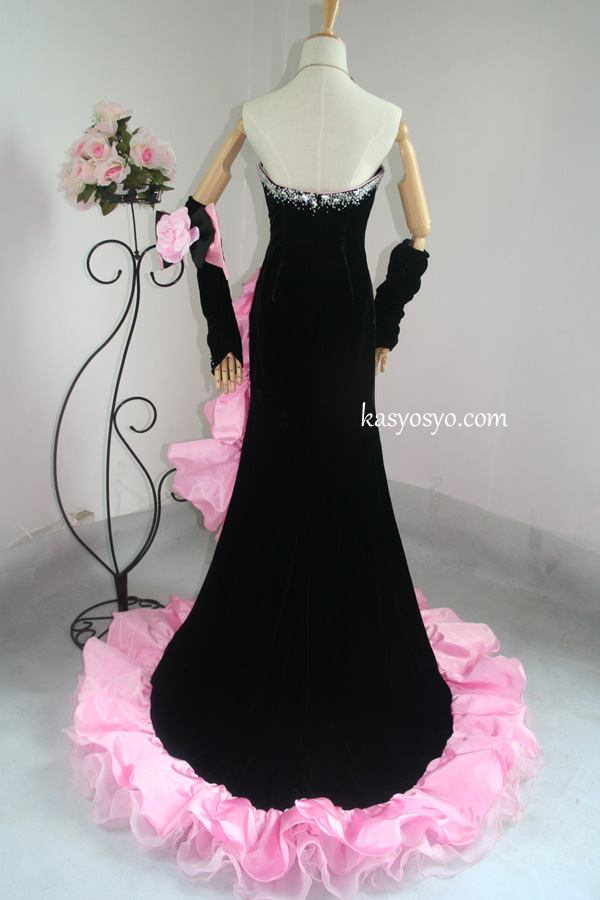 パーティードレス ベルベット　マーメイドライン　グローブ別売り　クリスタルビーズの画像