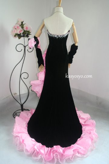 パーティードレス ベルベット　マーメイドライン　グローブ別売り　クリスタルビーズの画像