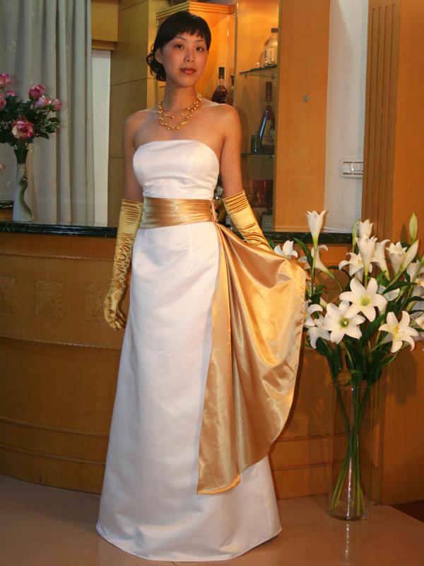 パーティードレス カラードレス　ウエストのスカーフ付属取り外し可能の画像