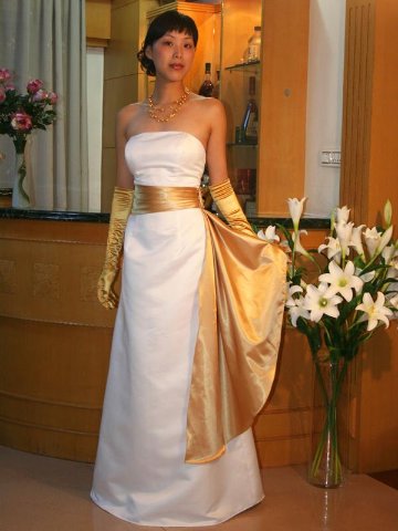 パーティードレス カラードレス　ウエストのスカーフ付属取り外し可能の画像