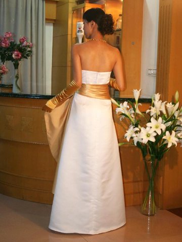 パーティードレス カラードレス　ウエストのスカーフ付属取り外し可能の画像