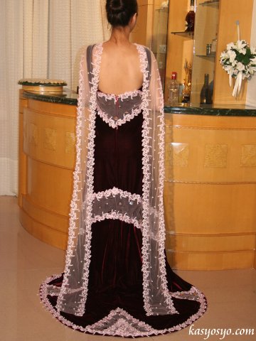 カラードレス飾り用ショール付き　ローズレッドベルベット　マーメイドライン画像