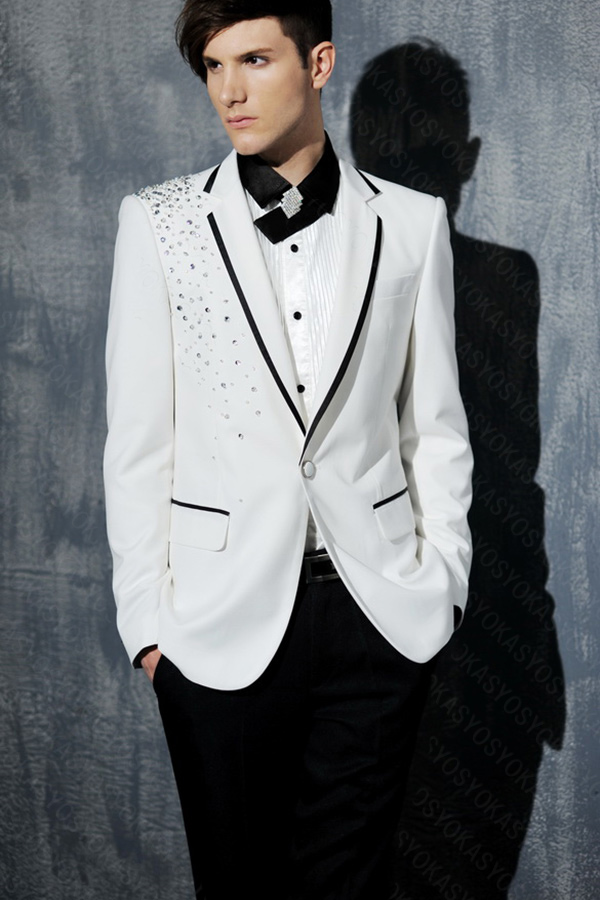 ジャケット＆パンツ＆共布蝶ネクタイ＆共布ポケットチーフ 4点セット 手縫いビーズ刺繍入りの画像