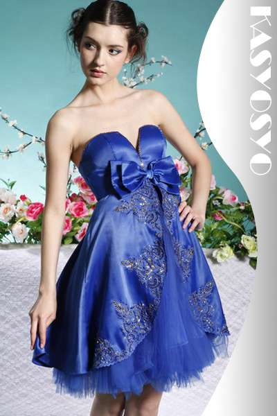 ミニ丈　ブルー藍　パーティードレス　カラードレスの画像